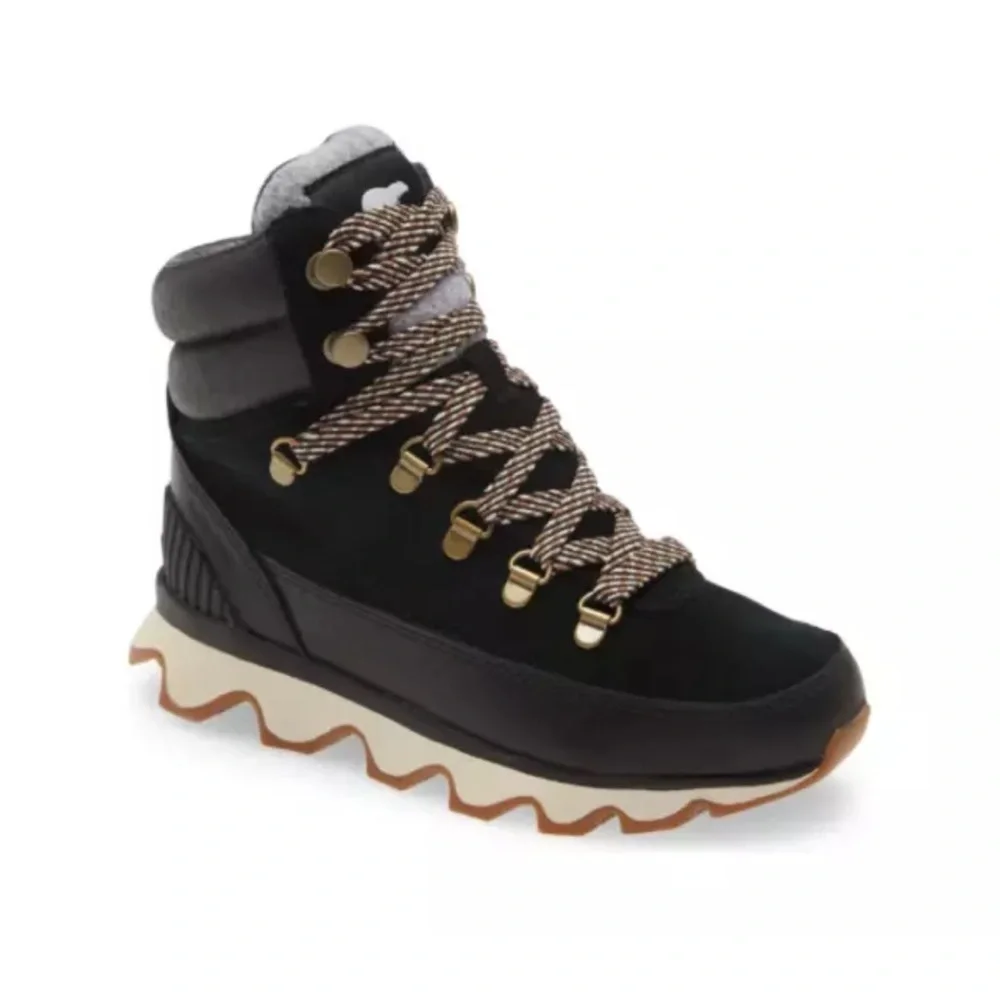 Sorel Women’s Kinetic Conquest WP Winter Lace Up Snow Boot Black Cream 7 - Picture 3 of 5